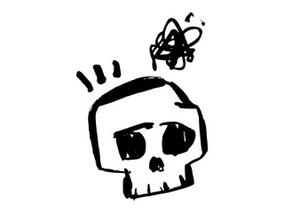 Vector graffiti skull illustration with forceful pushing motion lines. Bold black ink hand-drawn street art symbol.