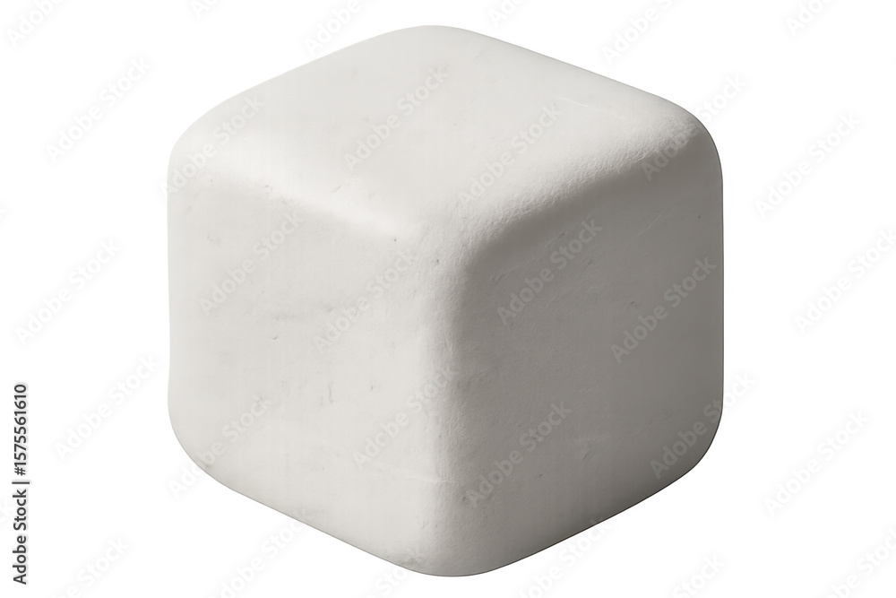 Poster white cube gently rotating against a transparent background, ideal for various compositions and mode