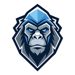 gorilla mascot in blue and gray features a strong, focused expression