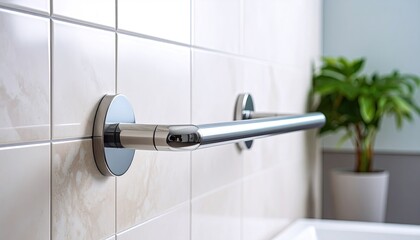 Bathroom grab bar, neutral tones