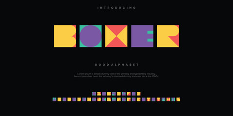 BOXER colorfull Modern minimal abstract alphabet fonts. Typography technology, electronic, movie, digital, music, future, logo creative font. vector illustration