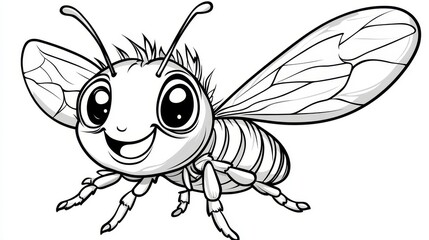 Bee Character Line Art Coloring Book Page with Outline Vector Drawing for Creative Projects and Art