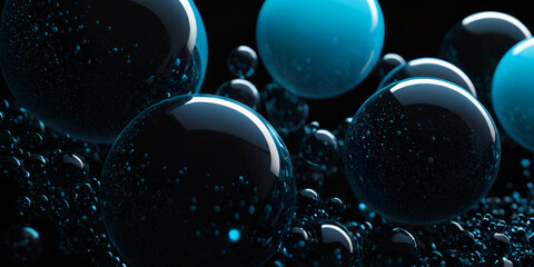 Abstract Dark Spheres with Blue Glowing Edges: Microscopic Bubbles or Futuristic Cells