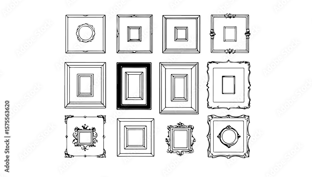 Aufkleber collection of twelve frames in various styles arranged in a grid pattern