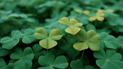 Clover leaves shimmer with emerald whispers, evoking magical Irish folklore and the verdant spirit of St Patrick's Day