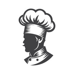 Modern Style Chef with Cap Abstract Logo Design. Male Chef black silhouette.
