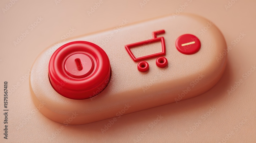 Poster close-up of a beige toggle switch with red buttons.
