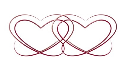 Two intertwined hearts forming an infinity symbol represent eternal love and connection, presented in a gradient of red and maroon on a transparent background