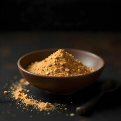 Liquorice root stick or jeshthamadh powder served in a bowl over moody background