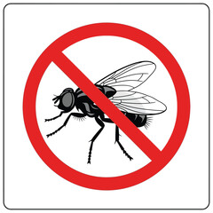 No Flies Allowed Vector Illustration of a Fly with a Red Prohibition Symbol