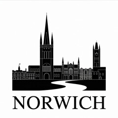 Obraz premium Norwich Skyline Silhouette — Historic Cathedral City Vector Illustration