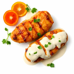 Malai Chicken Tikka or murgh malai is a mouthwatering juicy grilled chicken recipe isolated on the white background