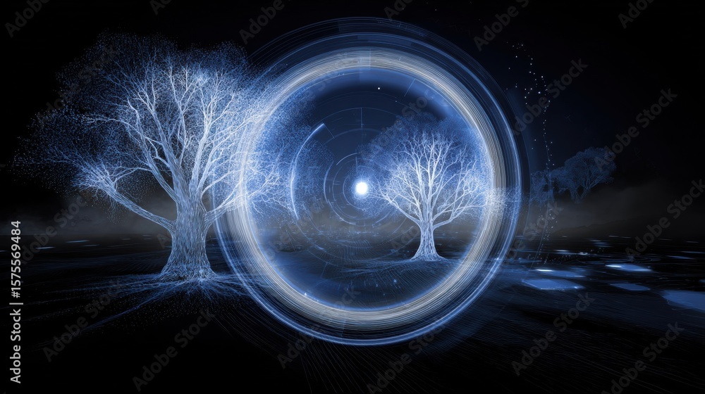 Poster two trees within a luminous circle.