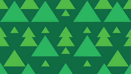 Seamless pattern of geometric green christmas trees on a dark green background
