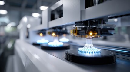 Automated Assembly Line with Futuristic Robotic Arms in a Modern Factory