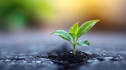 Sprout emerging through asphalt, symbolizing resilience and growth