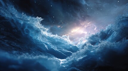 Cosmic Cloudscape: Blue Nebula with Glowing Stars