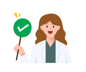 Female doctor cartoon showing a correct or yes sign for recommendation, hospital, medical and illustration