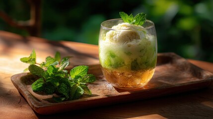 Refreshing Mint Ice Cream Drink in Sunlight
