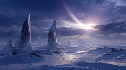 Snowy Mountain Peaks Under a Dramatic Sky