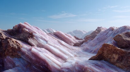 Pink And White Crystal Mountains Under A Clear Sky