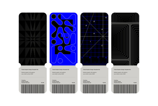 abstract ticket-style graphic template set with geometric and modern pattern designs barcode elements minimal layout for visual art poster print concepts banner vertical shape generator guide line