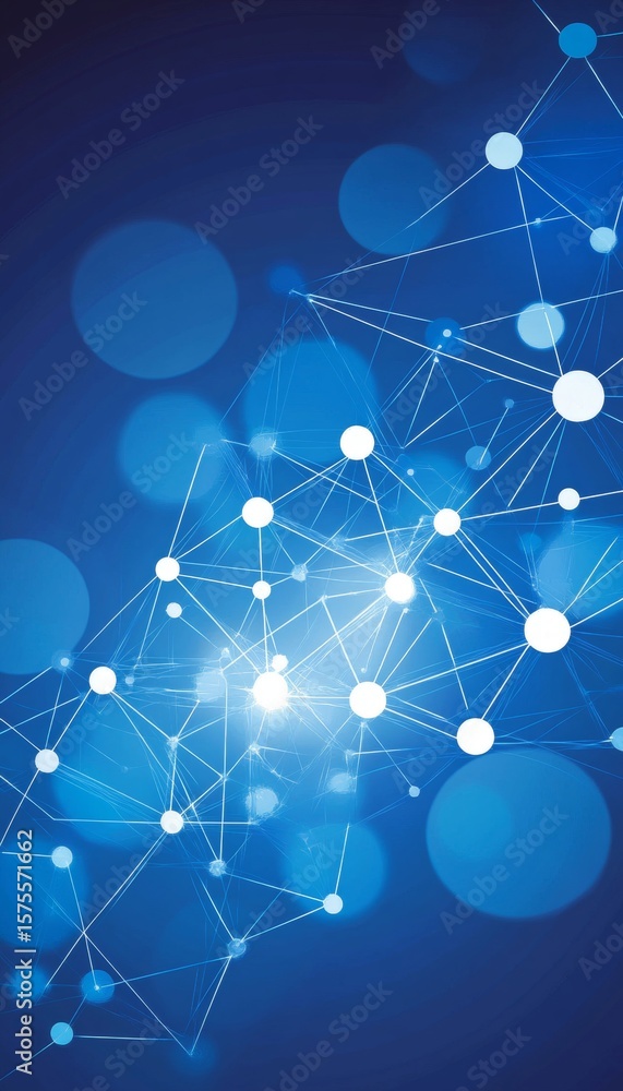 Poster abstract glowing node network with interconnected lines on deep background in vibrant colors