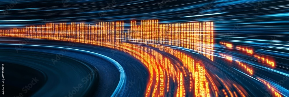 Poster a futuristic digital network with streams of data flowing through a high-tech information highway