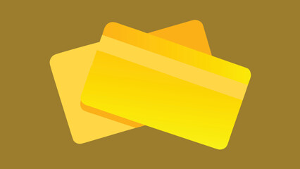 Two stylized overlapping yellow credit cards graphic design on a warm brown background