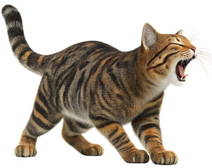 Cute Sitting Tabby Cat with Upright Ears and Striped Fur, Front-Facing View, Isolated on Transparent Background