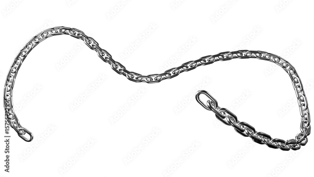 Poster a silver chain gracefully curves across a transparent background, highlighting its intricate links a