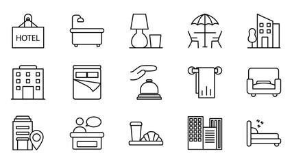 Hotel and Accommodation Line Icons Vector Graphics for Websites and Apps