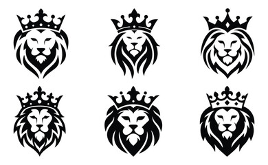 Lion Silhouette with Crown Logo on White &ndash; Royal Heraldic Icon