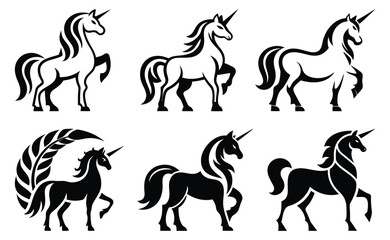 Unicorn Silhouette Icon on White Background &ndash; Fantasy Mythical Horse
