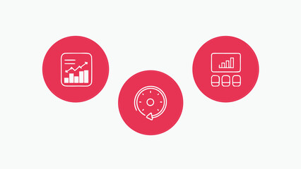 Visual representation of business growth efficiency and timeline concepts in red circles