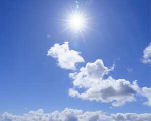 Sun with clouds for weather background, climate change or weather forecast.