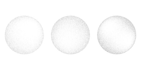 Dotwork 3D Spheres vector background. Sand grain effect. Black noise stipple dots. Abstract noise dotwork balls. Black dots grunge round elements. Stipple circles