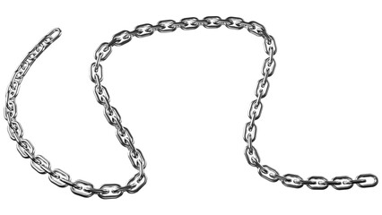 A realistic metal chain with a transparent background curves elegantly across the dark space, suitable for various design needs.