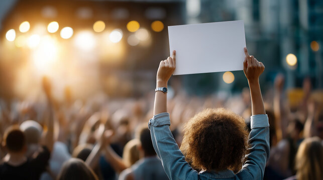 Diverse Protesters Holding Sign in Soft Sunlight Scene