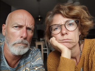 Unease in the Frame: An introspective couple with serious expressions, possibly indicating internal turmoil or contemplation in a close-up shot.