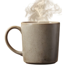 Steaming Ceramic Coffee Mug with Rustic Texture Isolated on Transparent Background

