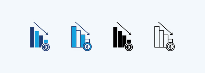 Economic Loss Icon Set Multiple Style Collection