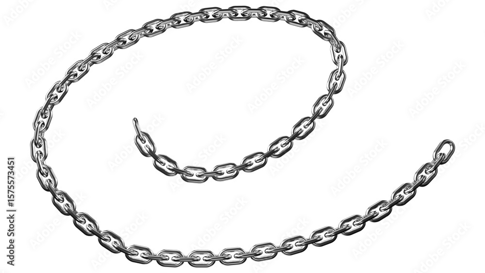 Poster a metal chain with a spiral shape shines on a transparent backdrop, showcasing its links and metalli
