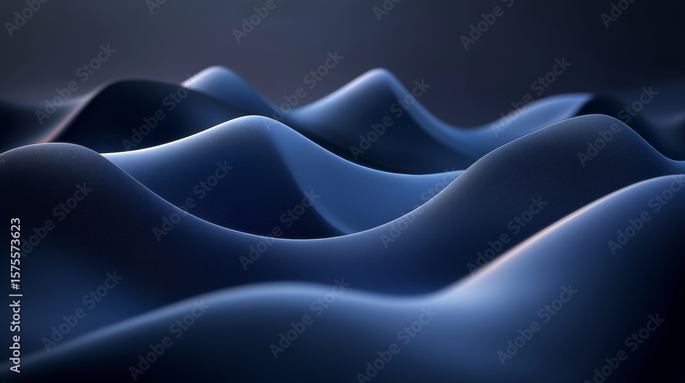 Poster elegant serene blue abstract waveforms with deep sea gradient and smooth curvilinear shapes design