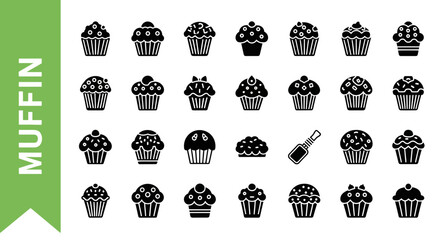 Fototapeta premium A collection of 25 Muffin -related editable Black Silhouette Icon