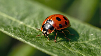 Obraz premium ladybug on green leaf