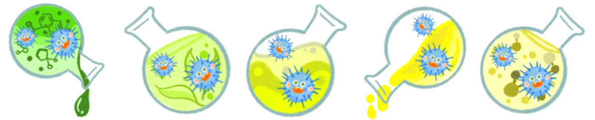 Playful Science Virus in Lab Flask Illustration for Fun Learning and Creative Projects