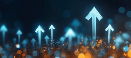 Ascending Arrows on Blue Background Symbolizing Growth Opportunities and Digital Transformation