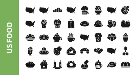 US Food Silhouette: American Cuisine & Diner Dishes Black Vector