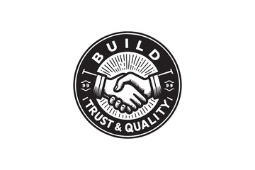Monochrome Handshake of  Trust & Quality Symbol